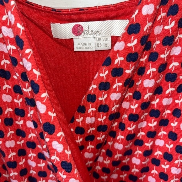 Boden Willa Jersey Dress Rosehip Apple Print size 16 L Faux Wrap Midi - Picture 3 of 6